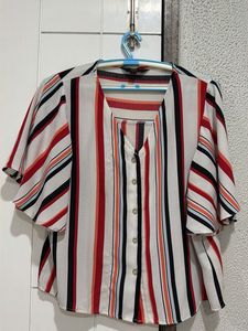 Striped Flutter Sleeve Blouse