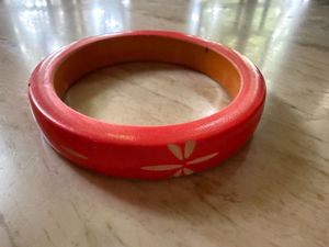 Orange Wooden Bangle with Floral Design