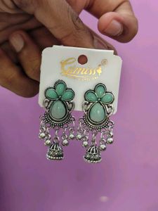 Elegant Green Stone Jhumka Earrings ✨