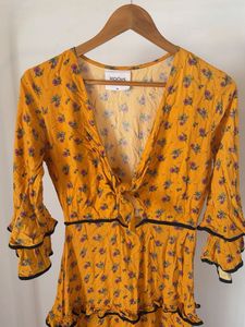 Yellow Floral Tiered Midi Dress