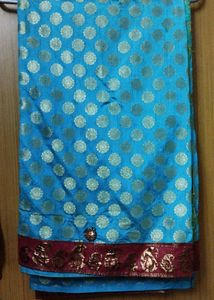 Banarasi Blue Saree with mustard yellow