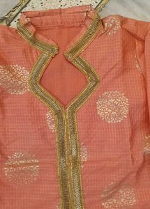 Elegant Peach Kurta with Gold Accents