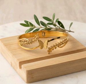 Elegant Butterfly & Leaf Bangle Bracelet