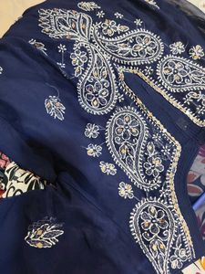 Embroidered Blue Chiffon Blouse