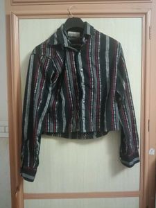 Striped Cropped Button-Down Shirt