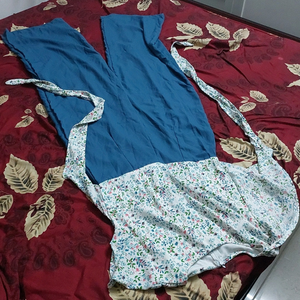 Miss Chase, white-dusky blue floral laced jumpsuits with back chain and sized large