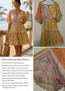 boho-inspired printed mini dress