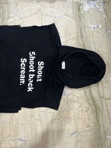 Black Hooded Maxi Dress with Slogan