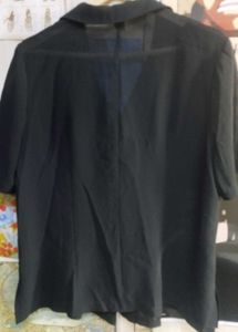 Classic Black Short Sleeve Sheer Button-Up Top