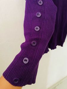 Purple Ribbed Turtleneck Sweater