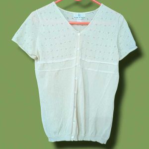 Cream Button-Up Short Sleeve Top