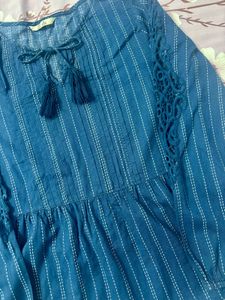 Blue Striped Peplum Kurta Top