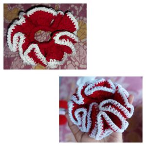 Red & White Crochet Scrunchie