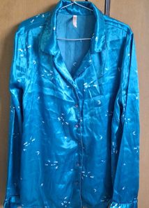 Teal Silky Button-Down Top