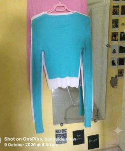 Turquoise Blue Ribbed Crop Top
