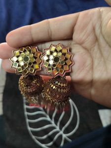 Red and Gold Jhumka Earrings