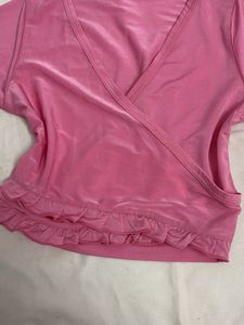 Cute Pink Ruffle Wrap crop Top
