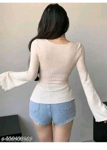 Ribbed Peplum Top with Square Neck