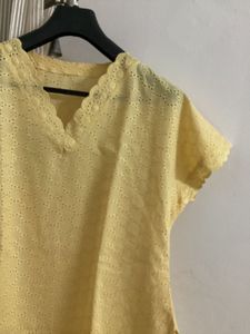 Chic Yellow Eyelet Blouse