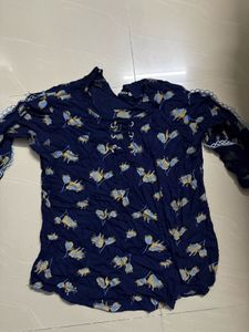 Navy Floral Lace-Up Top and linen Bottom