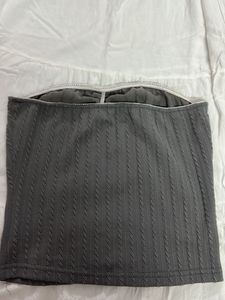 Gray Textured Tube Top with Bow