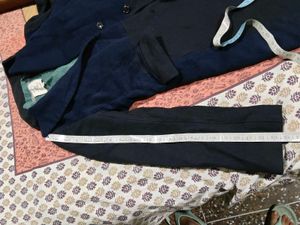 Men's Navy Blue Textured Blazer winter long korean