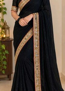 Elegant Navy Blue Embroidered Saree