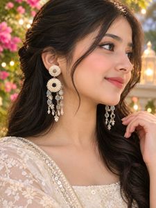 Elegant Pearl and Stone Dangle Earrings