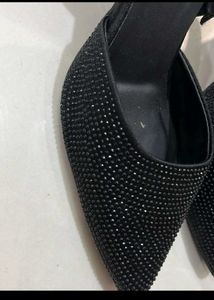 Zara Black Embellished Slingback Heels