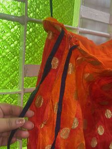 Vibrant Orange &amp; Gold Polka Dot Skirt