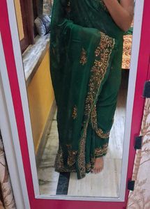 Embroidered Emerald Green Saree