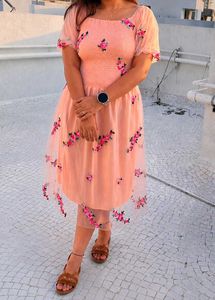 Peach Floral Embroidered Dress