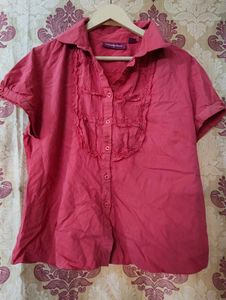 Charming Pink Ruffled Button-Up Top