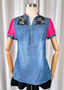 🚀🚀24Hrs EOS SALE🚀🚀Stylish Denim &amp; Lace Top