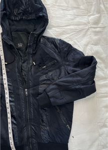 ZARA Men's Navy Blue Hooded Jacket