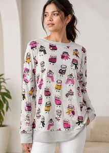 Cute Owl Print Long Sleeve Top