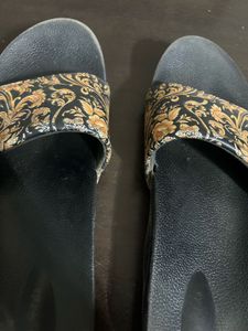 Black and Gold Patterned Slides
