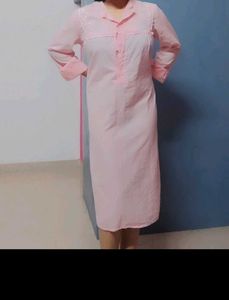 Beautiful Light Pink Cotton Nighty For Women