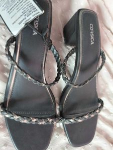 Corsica Black Braided Block Heels