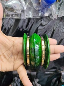 Emerald Green Bangles with Gold Accents