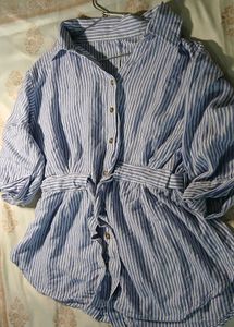 Blue &amp; White Striped Button-Up Top