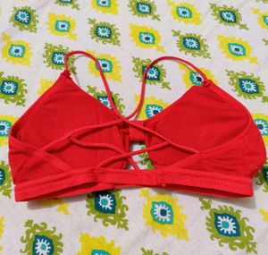 Red Butterfly Criss Cross Back Design Cotton Padded Bra
