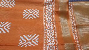 Brand New Orange Saree with White Geometric Print