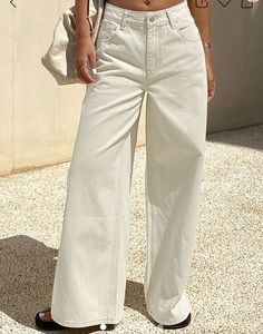 Cream Wide Leg Jeans