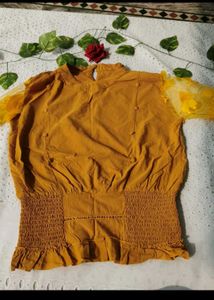 Mustard Top with Floral Sleeve Detail