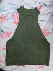 Olive Green Ribbed Mock Neck Top