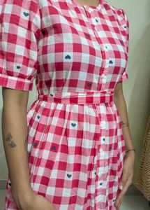 Cute Red Gingham Heart Midi Dress