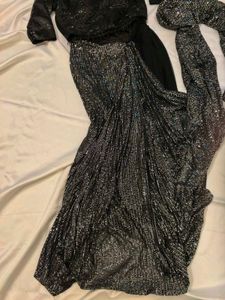 Stunning Black Sequined Saree with Blouse ready to
