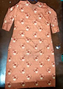 Peach Floral Print Full Sleeve Nighty