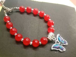 Red Beaded Bracelet with Butterfly Charm